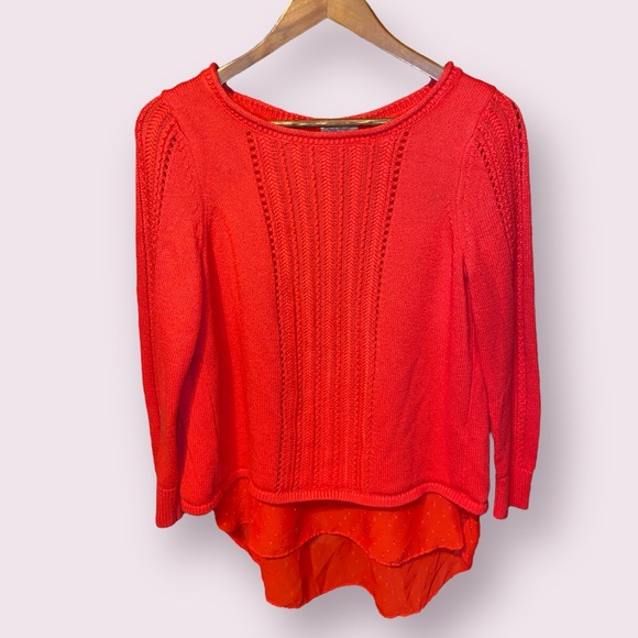 Lucky Brand Split Back w/ Swiss Dot Inset Sweater in Festive Red - size medium - Picture 1 of 7